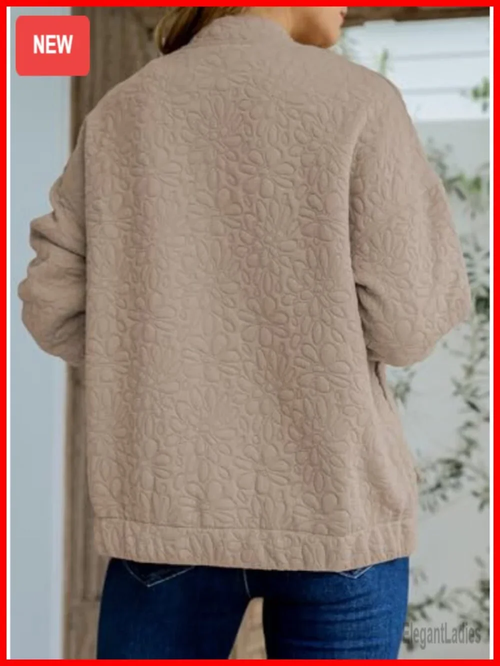 Womens Jacquard Bomber Jacket Lightweight Zip Up Long Sleeve Casual Outerwear
